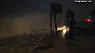 Waves crash shoot into the air in St Petersburg as Hurricane Milton impacts the area [upl. by Beane915]