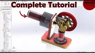 Solidworks Full Tutorial  Stirling Engine 😍 [upl. by Innes646]