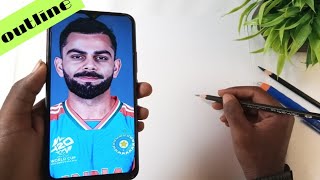 Virat Kohli drawingHow to draw Virat Kohli drawing birthday special outline tutorial [upl. by Everick]