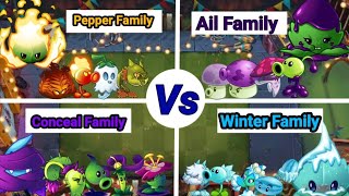 PvZ2 Battlez  Pepper Vs Ail Vs Conceal Vs Winter Mint Family  COMMENT WHICH TEAM IS OP [upl. by Lupien]