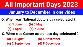 January to December 2023 Important days  Important days MCQ for all competitive exam [upl. by Sinaj21]