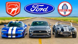 Dodge Viper v Mustang GT v Shelby Cobra DRAG RACE [upl. by Foskett]