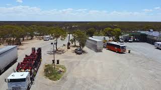 Road train leaving Balladonia Roadhouse [upl. by Acirehs]