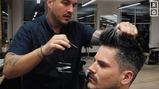 Modern Textured Pompadour Haircut  Great Hairstyle For Straight Thick Hair [upl. by Giralda]