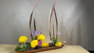 Phormium Sundowner Yellow Chrysanthemum Africanus and Hydrangeas in a FourSection Wooden Pot [upl. by Buzz]