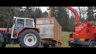 Hackgut Erzeugung mit STEYR 8085  Eschelböck Biber 78 und Massey Ferguson [upl. by Kaylee]