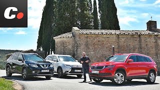 Skoda Kodiaq Mitsubishi Outlander Nissan XTrail  Comparativa SUV 7 plazas  Prueba  Cochesnet [upl. by Eilyr734]