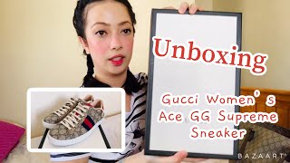 Unboxing Gucci Women’s Ace GG Supreme Sneaker [upl. by Ahsahtan]