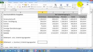 Excel 2010 Aufbau P78 Funktion Mittelwert auf unterschiedliche Weise einsetzen [upl. by Dagney]