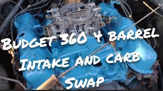 Budget 360 4 Barrel Carburetor Swap install time throttle bracket mods dip stick 318 Dodge Chrysler [upl. by Singband599]