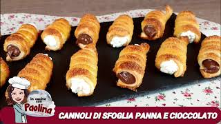 CANNOLI DI PASTA SFOGLIA panna e nutella 😋 SENZA STAMPO  Ricetta facilissima [upl. by Bohon]