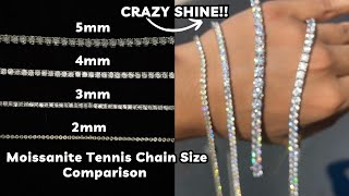 2mm 3mm 4mm 5mm Tennis Chains Side by Side Comparison FT HarlemBling Guu Shop  more [upl. by Marlea]