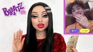 BRATZ DOLL Makeup Challenge Strangers REACT [upl. by Ecarret21]