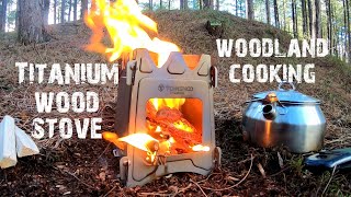 Tomshoo titanium wood stove cooking in the woods  finding fatwood  a bit of bushcraft [upl. by Mesics]