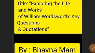 quotExploring the Life and Works of William Wordsworth Key Questions amp Quotationsquot jrf [upl. by Edac561]