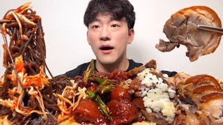 SUB 매콤족발 마늘족발 쫄깃족발에 막국수 호로록 리얼사운드 먹방 Spicy garlic jokbal Korean food real sound eating ASMR [upl. by Arahas]