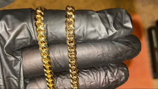 Solid Gold vs Gold Plated Miami Cuban Link Bracelet Diamond Tester [upl. by Lou]