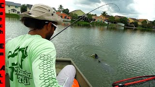 FINDING GIANT EXOTIC POND SHARK on Small Explore Boat in CITY [upl. by Alphonsa]