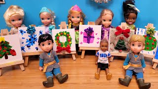 Christmas kids painting fun  Elsa amp Anna toddlers  Barbie dolls [upl. by Wilt]