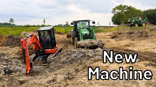 CLOSE CALL NEW Mini Excavator Plus 4 Tractors INSIDE The Pond Kubota U485 [upl. by Ahsinelg]