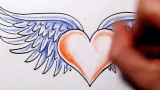 How to Draw a Heart With Wings  Tattoo Design Sketch [upl. by Ardnekahs438]