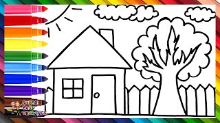 How To Draw A House 🏡 Drawing And Coloring A House With A Garden 🏠🌳 Drawings For Kids [upl. by Atiseret]