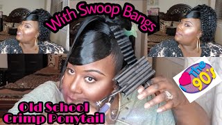 Swoop Bang amp Crimped Ponytail 90s Styling [upl. by Krystalle]