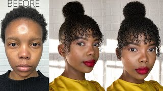 HOW TO DO A BUN AND BANGS ON SHORT NATURAL 4C HAIR NO GLUE NO HEATCLIP INS [upl. by Ahsoet]