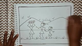 Warli art drawing easy  Warli art drawing step by step [upl. by Holt252]