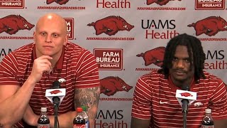 Jackson Armstrong Spence talk first Arkansas spring practice [upl. by Anikas603]