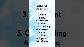 Evaluative adjectives adjectives in english grammar english adjective education grammar learn [upl. by Eelah524]