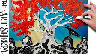 Q Tip Painting Acrylic Painting Weirwood Tree WinterIsHere Fire and Ice  TheArtSherpa [upl. by Perle]