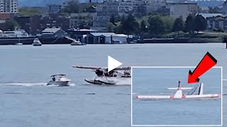 Seaplane Vancouver crash Dramatic video shows floatplane crash into boat during takeoff in Vancouver [upl. by Aiynot]