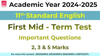 11th Std English  First MidTerm Test 2024  Important Questions  Units  1and 2 [upl. by Ongineb]