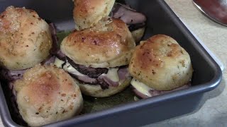 Garlic Knot Sliders with Roast Beef Cheese and Horseradish Sauce [upl. by Ignaz142]