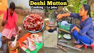 MUTTON CURRY  Jharkhandi Style Women Mutton Cutting Eating amp Cooking Village Style [upl. by Stannfield]