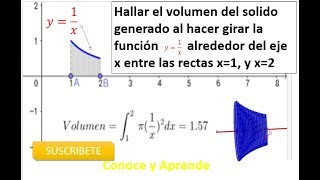 ✅Hallar el volumen del solido generado al hacer girar la funcion y  1x metodo de discos [upl. by Matless836]