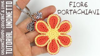 Tutorial Uncinetto  Fiore Facile Portachiavi [upl. by Brittni]