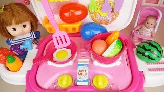 Baby doll Kitchen cooking food toys and surprise eggs play [upl. by Debbie140]