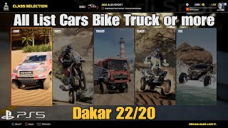 Dakar Desert Rally  All List Cars Bikes Truck And More Dakar 2220 4K PS5 [upl. by Salvadore]