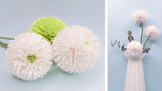 ペーパーポンポンフラワー｜コピー用紙で作る可愛いピンポンマムの作り方｜How To Make paper flower pompon mum｜AyaWangPaper [upl. by Emmalyn]