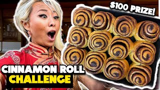 3000 PRIZE CINNAMON ROLL CHALLENGE in Taiwan RainaisCrazy  Feed the Wife Bakery RainaHuang [upl. by Bomke362]