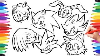 Sonic the Hedgehog Coloring Pages  Watch How to Draw All Sonic Characters Faces  Cartoon Coloring [upl. by Anipsed]