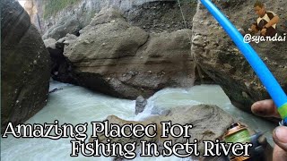 Amazing Places For Fishing In Seti River 🎣  Seti River Fishing  Fishing Nepal 🇳🇵 [upl. by Ayisan]