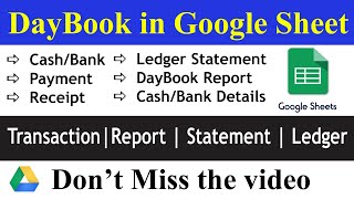 DAY BOOK IN GOOGLE SHEET with ledger statement amp Data save online in your google drive [upl. by Averil]