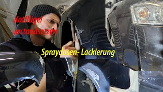 LOW BUDGET  Kotflügel reparieren  Instandsetzung  Mit Spraydose lackieren [upl. by Secnirp750]