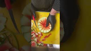 How to make fruit platter carving designs art amazing look fruitcarvingdesign fruitdecorations [upl. by Lyrahs]