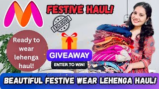 Festive ready to wear lehenga haul from myntra  Giveaway  Myntra haul  Festive haul  myntra [upl. by Yelwah]