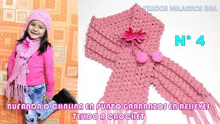 Como tejer la Bufanda N° 4 o Chalina a crochet en Punto Garbanzos en Relieves con puntos Abanicos [upl. by Norrabal101]