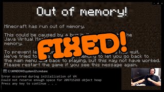 MineCraft Out Of Memory Error amp Could Not Reserve Enough Space For Object Heap Error Crash On Load [upl. by Yecnahc]